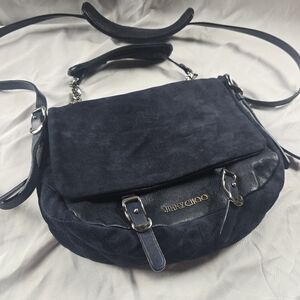 Jimmy Choo Navy Suede Bag with Metallic Details